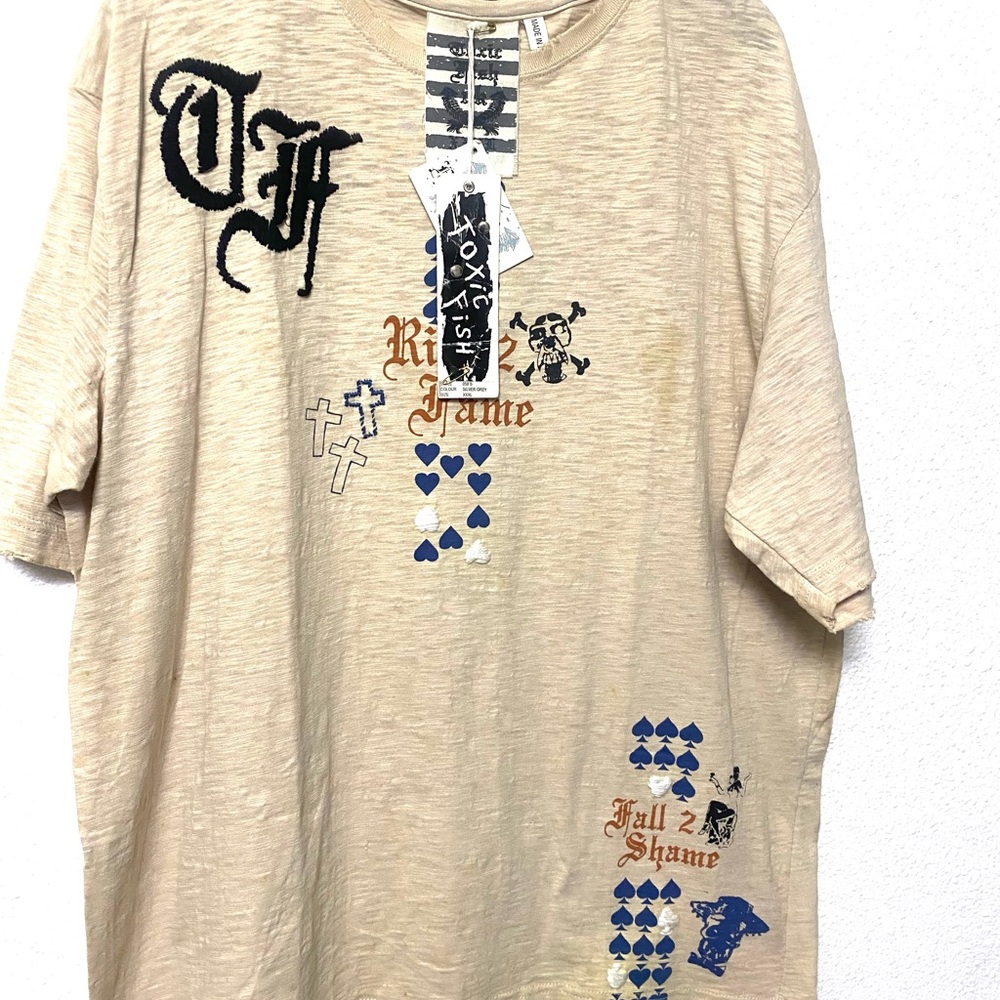 Toxic Fish Hand Embroidered Tee. Made in U.K
